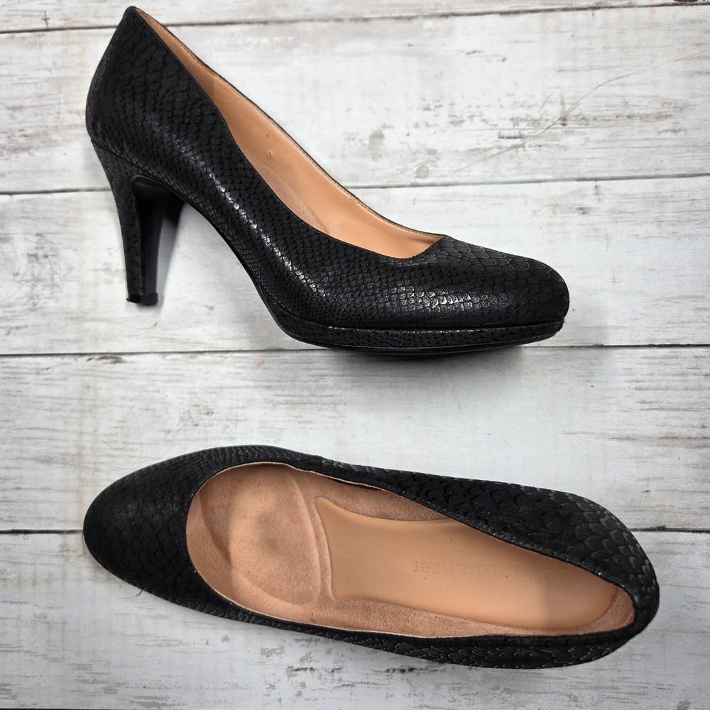 Naturalizer Michelle Pumps Snakeskin Embossed Heels Womens 7.5M Black Shimmer